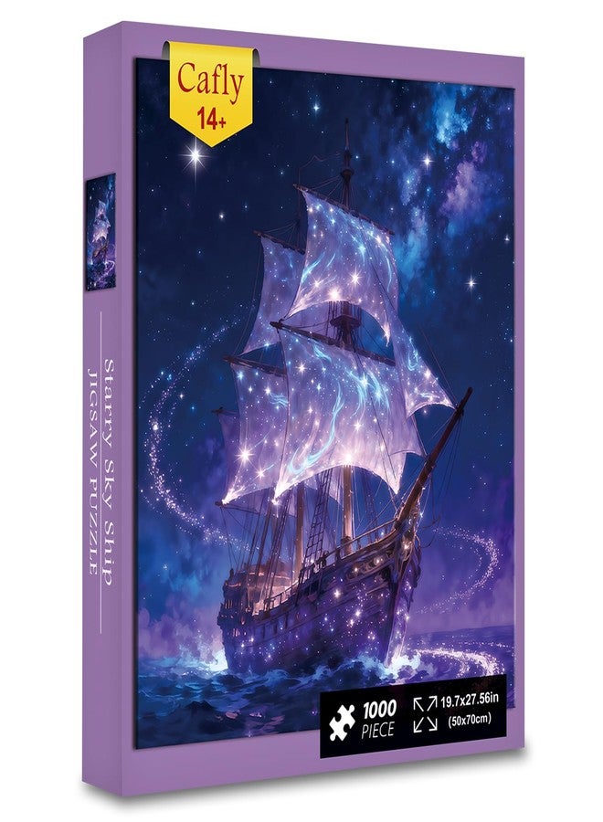 Cafly Family Jigsaw Puzzles for Adults 1000 Pieces, Challenging Fun Puzzles Stunning Art Wall Decor, Gift for Adult Puzzle Lovers, Poster Included, Starry Sky Ship C0830 - Image 1